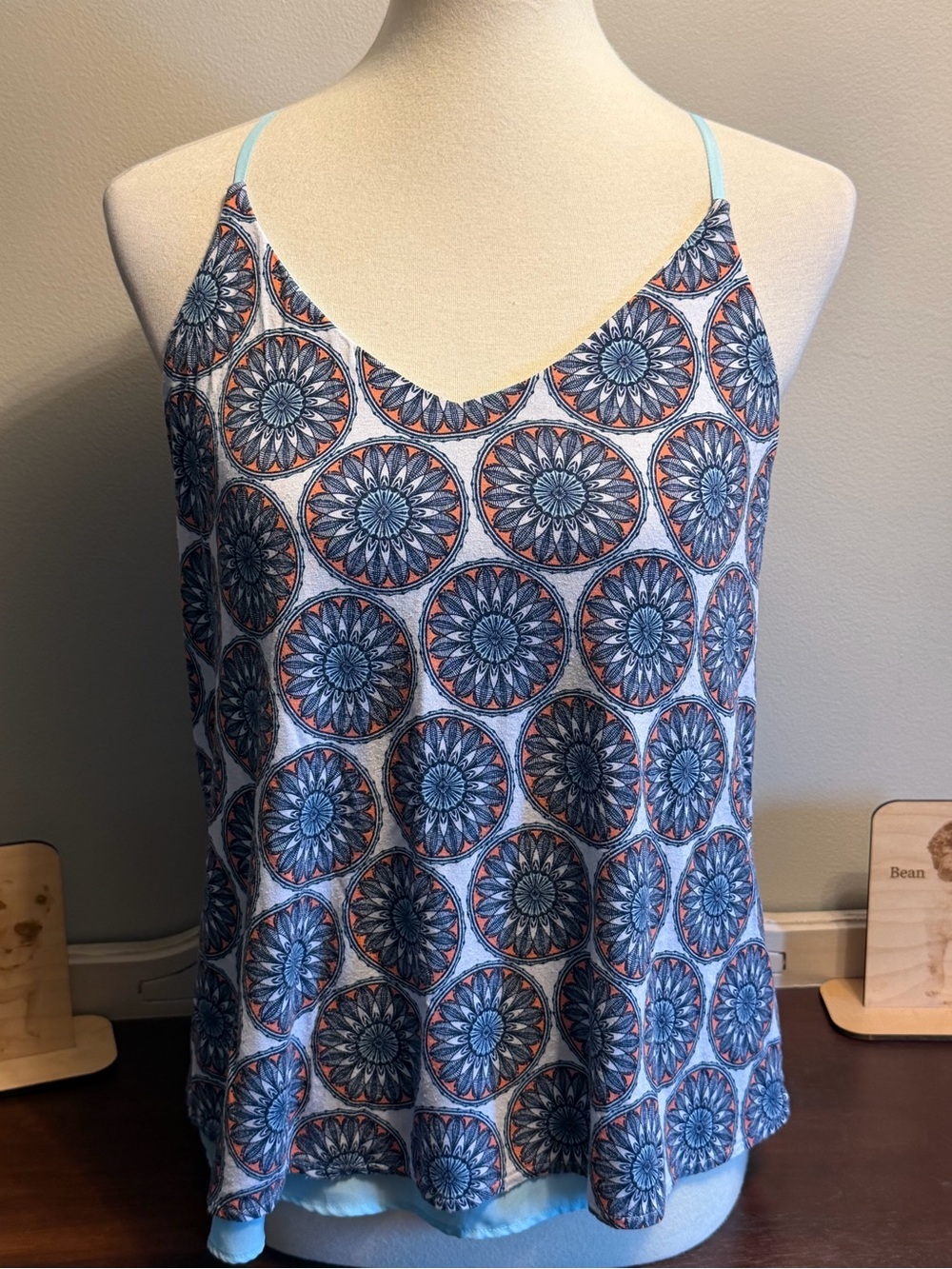 Banana Republic Blue & Orange Medallion V-Neck Spaghetti Strap Camisole